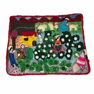 Vtg Arpillera Women Animals Village Wall Hanging 3D Art Tapestry Textile 15x12